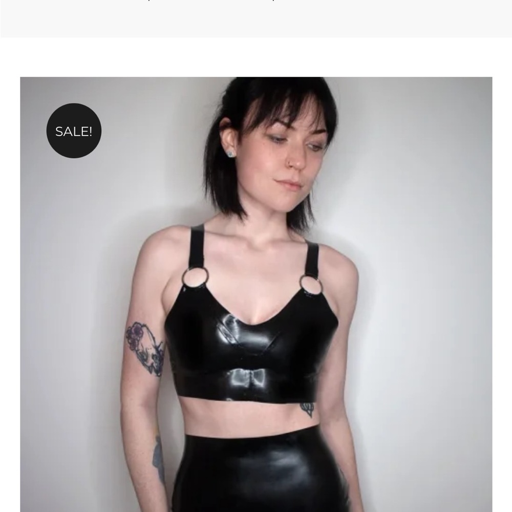 Latex Magic Sleek Black Strappy Tank Top Bralette Size M